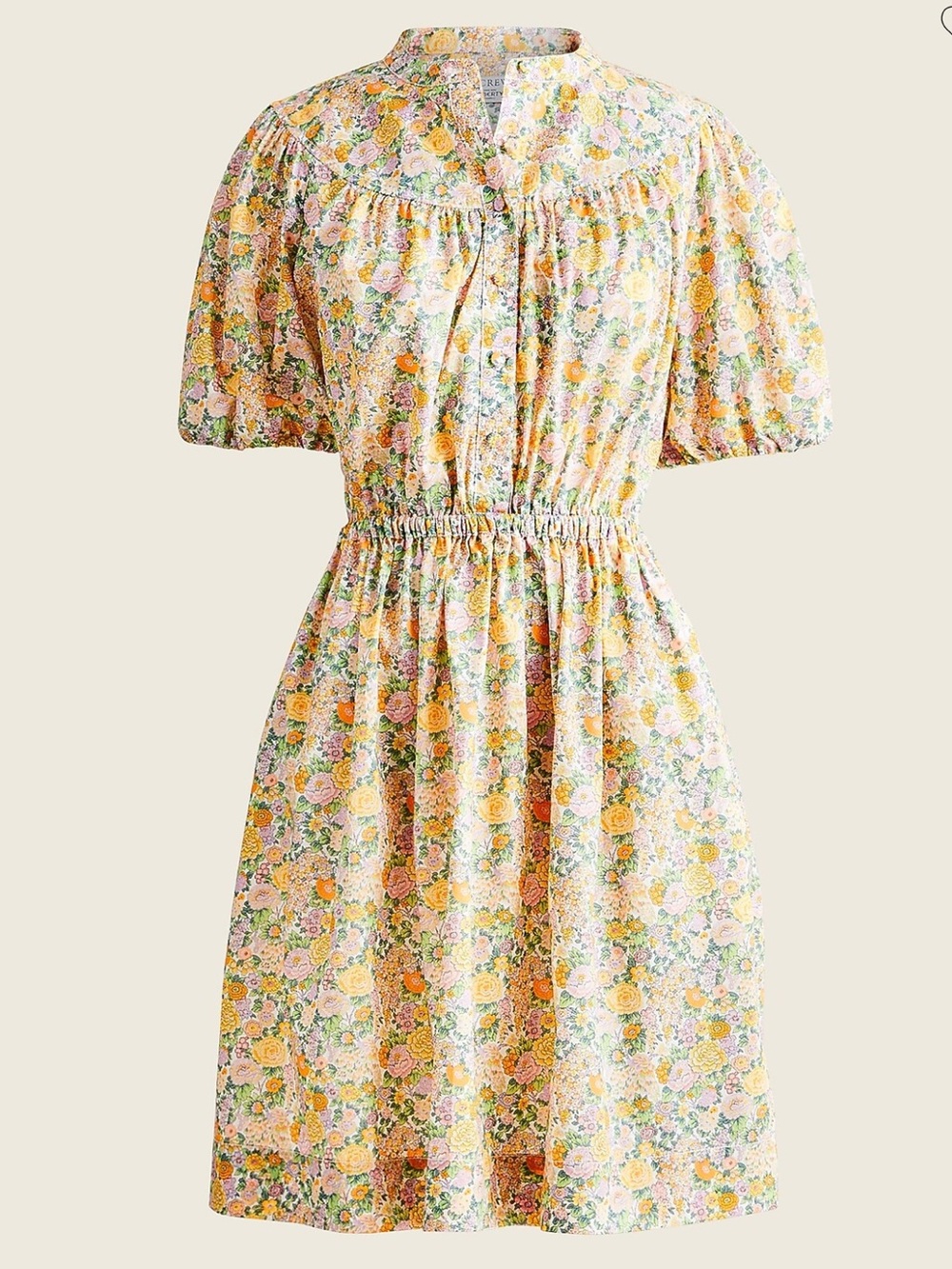 J.Crew Puff Sleeve Shirt Dress Liberty in Elysian Day Floral Cotton Pockets XLT